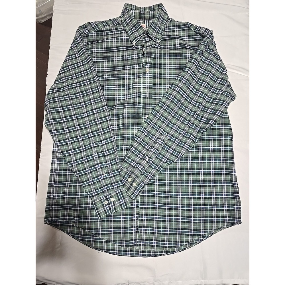 Brooks Brothers Shirt Mens L Madison Green Blue Plaid Button Down